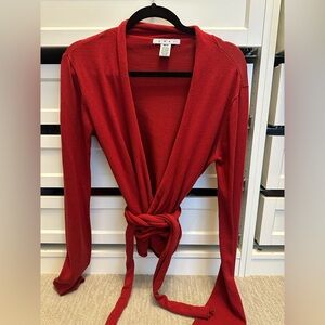 CAbi Style #742 Women's Scarlett Red SILK Blend Cardigan Front Tie Belt